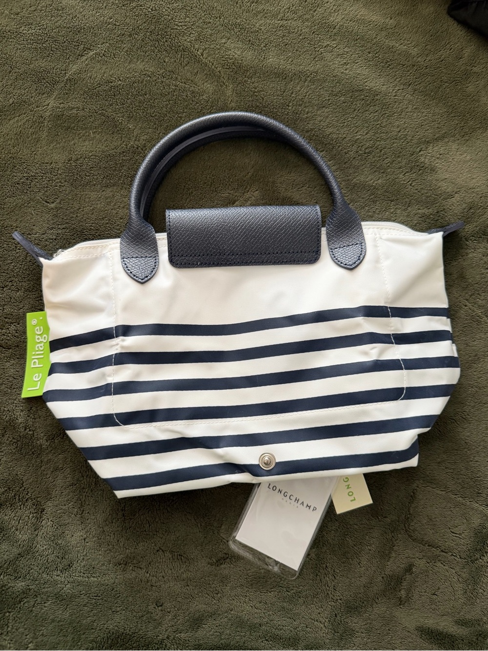 Longchamp Navy and White Striped Small Tote - Picture 4 of 4